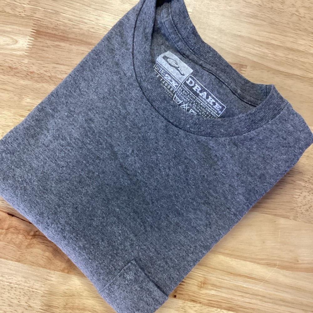 Mens Drake Waterfowl Short Sleeved Cotton Pocket Tee Shirt 2XL Gray‎